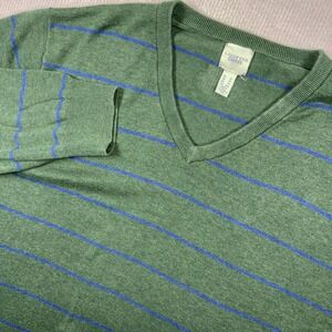 Lands End Canvas 1963 V-Neck Sweater 100% Cotton Green Stripe X-Large Grandpa
